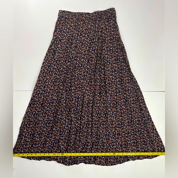 Vintage Button Front Navy Floral A-line Long Midi Skirt Boho Prairie Cottage M - Picture 6 of 8